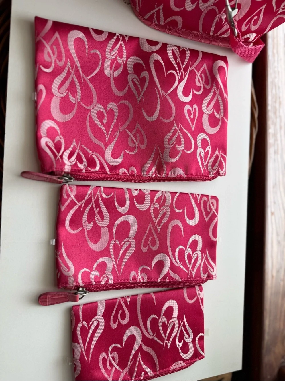 Pink Patterned Cosmetic Train Case with Matching Pouch - Pink